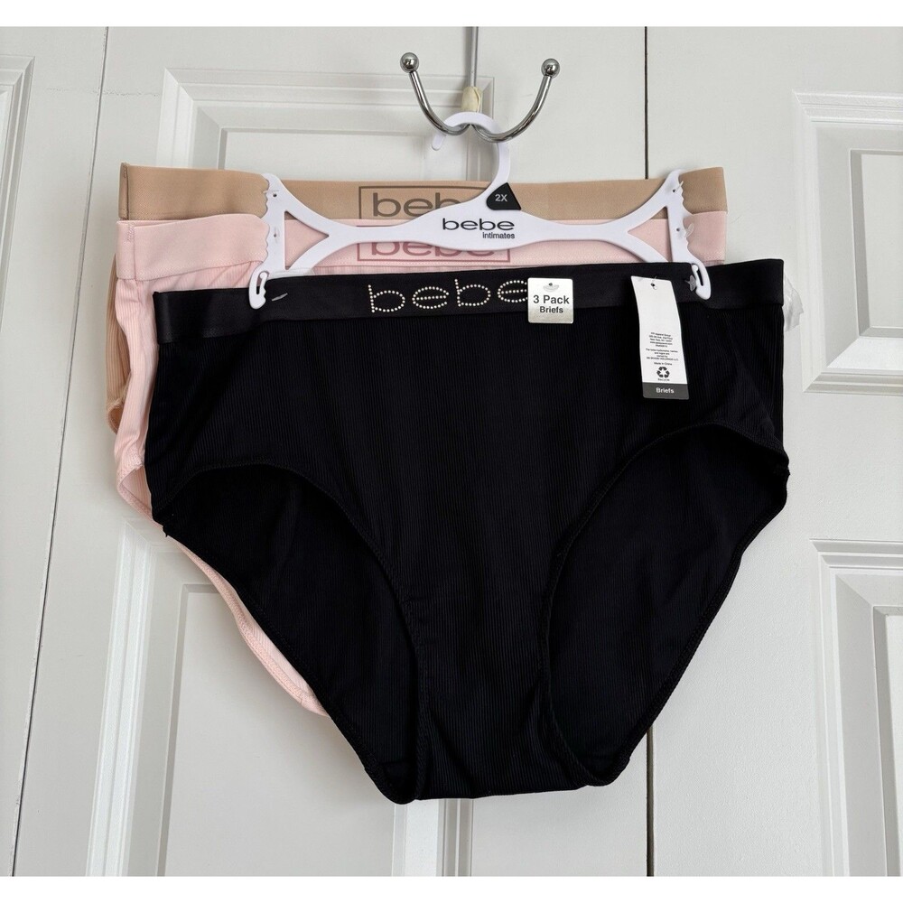 BEBE INTIMATES WOMEN'S BRIEFS 3 PACKS PLUS SIZE 1X and 2X BLACK, BEIGE, PINK